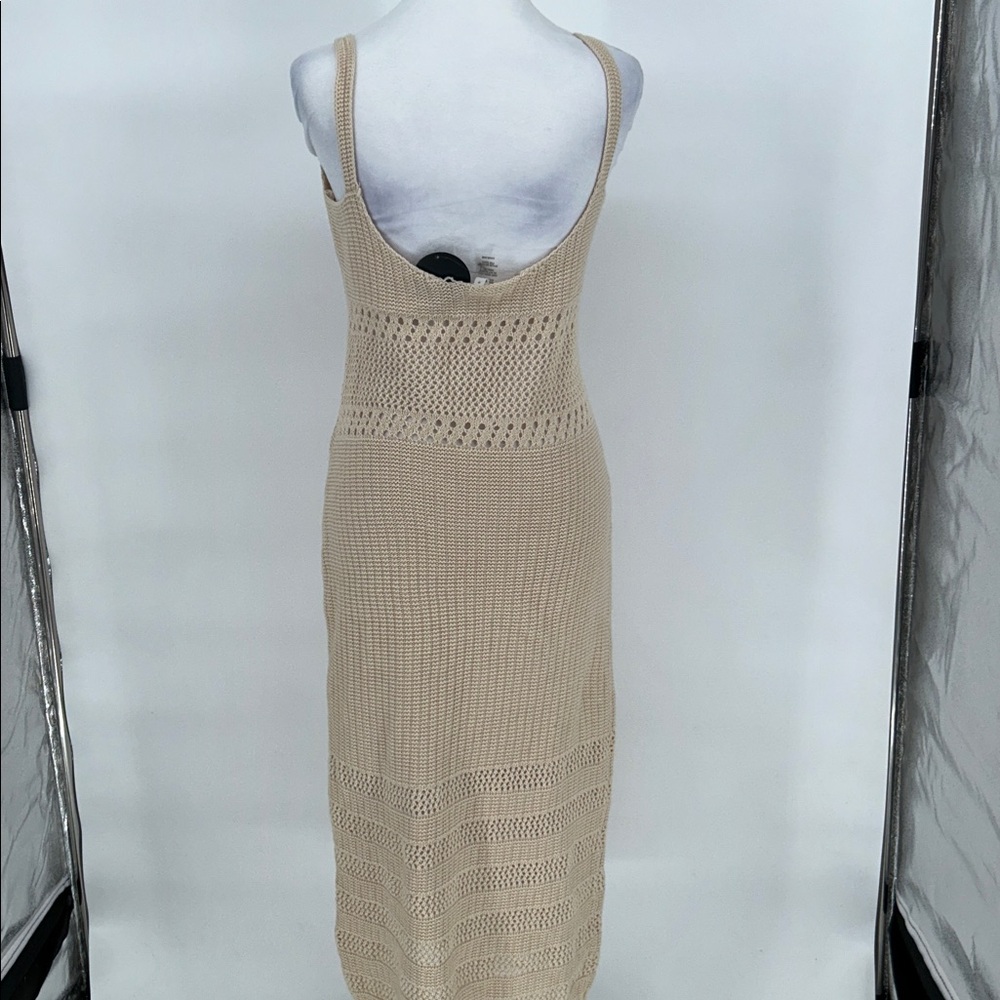 Lulus Beige Crochet Knit Midi Dress Sleeveless Bodycon Small NWT - Picture 6 of 8